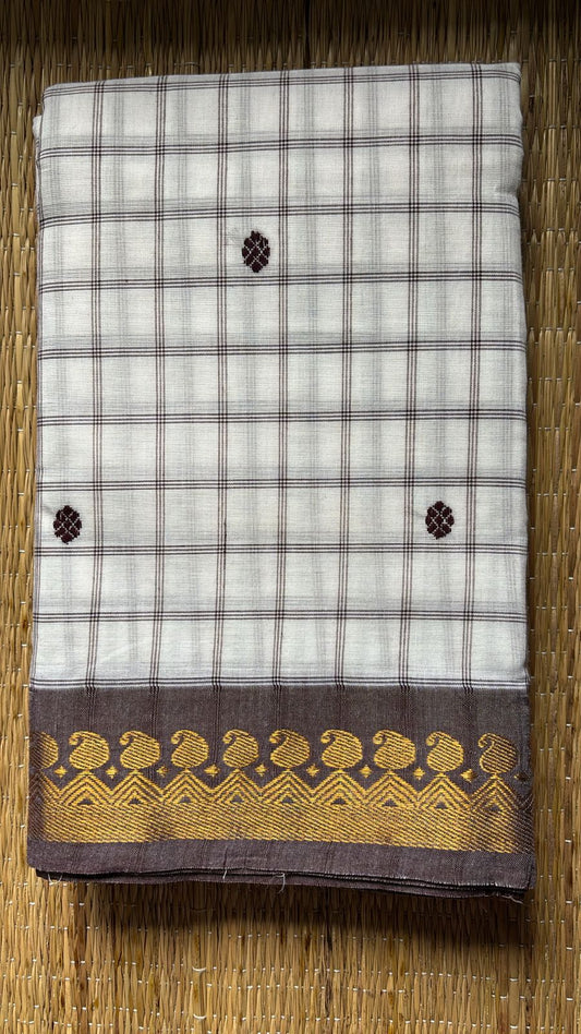 Kanchi cotton check butta sarees without blouse
