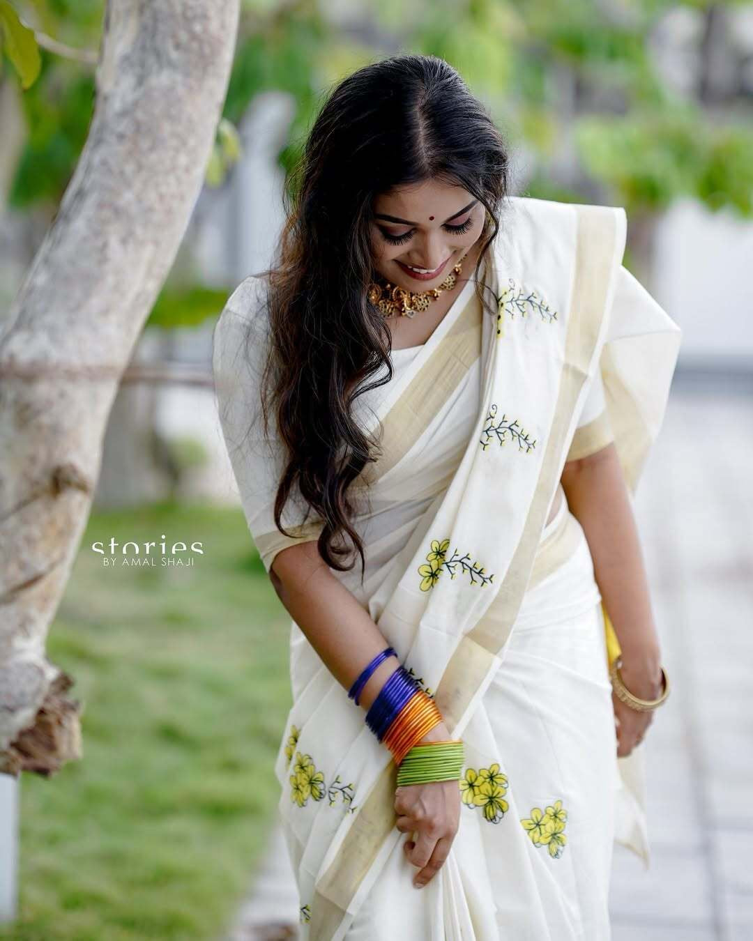 Kanikonna embroidered Kerala Vishu Saree