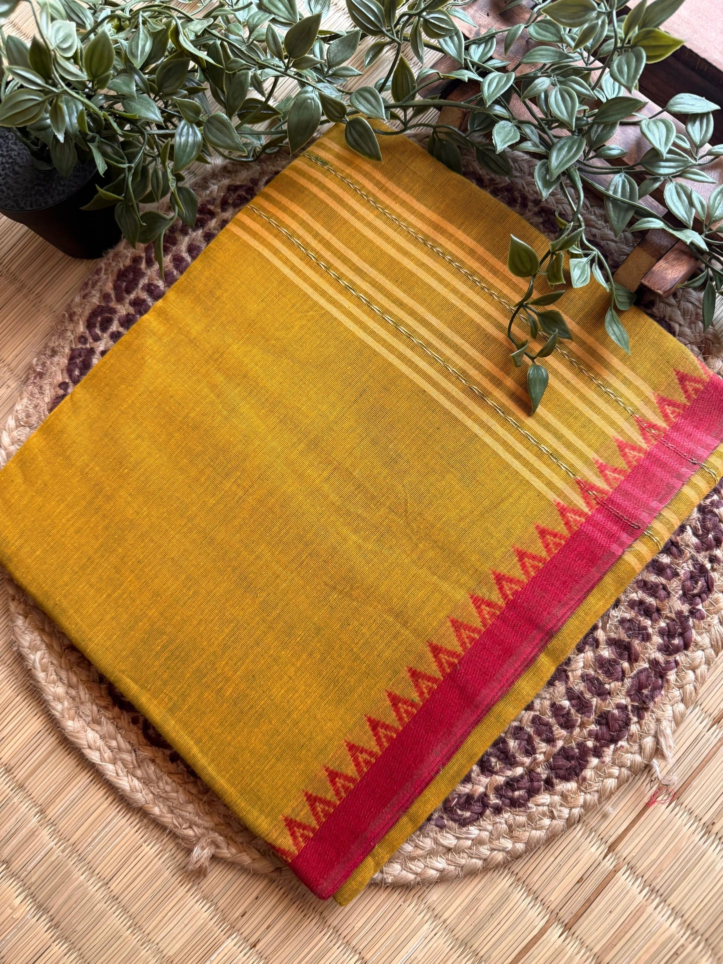 Dhaniakali handloom cotton Saree in mustard yellow