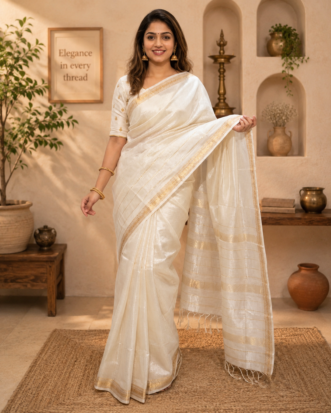 Traditional handloom Maheshwari mulberry garbh Reshmi Sarees