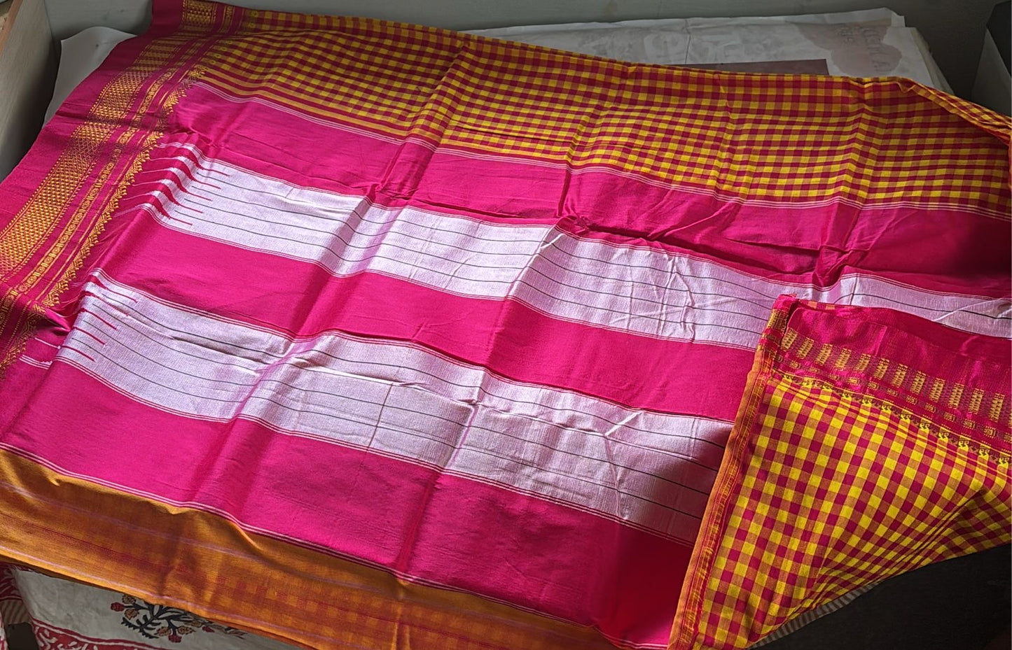 Yashoda yellow and pink Ilkal silk saree