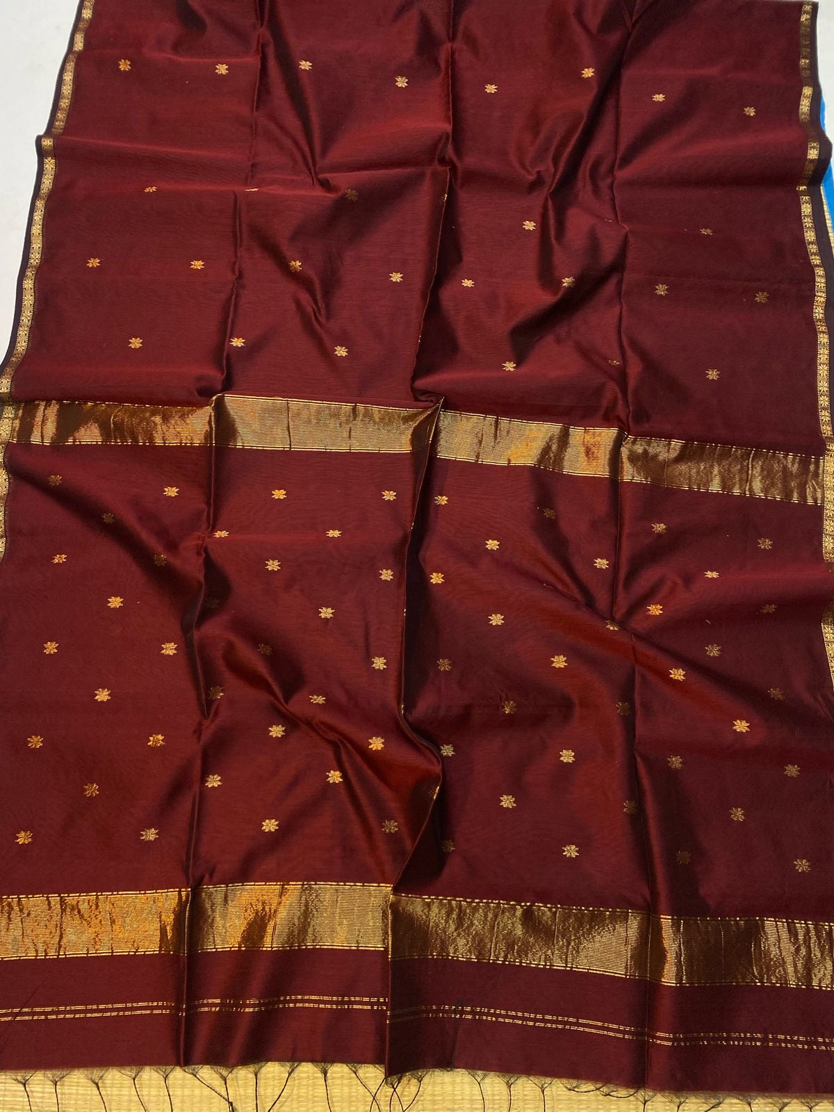 Kalyanika (कल्याणिका) Handloom Maheshwari Silk Cotton Sarees, Brown  KM08