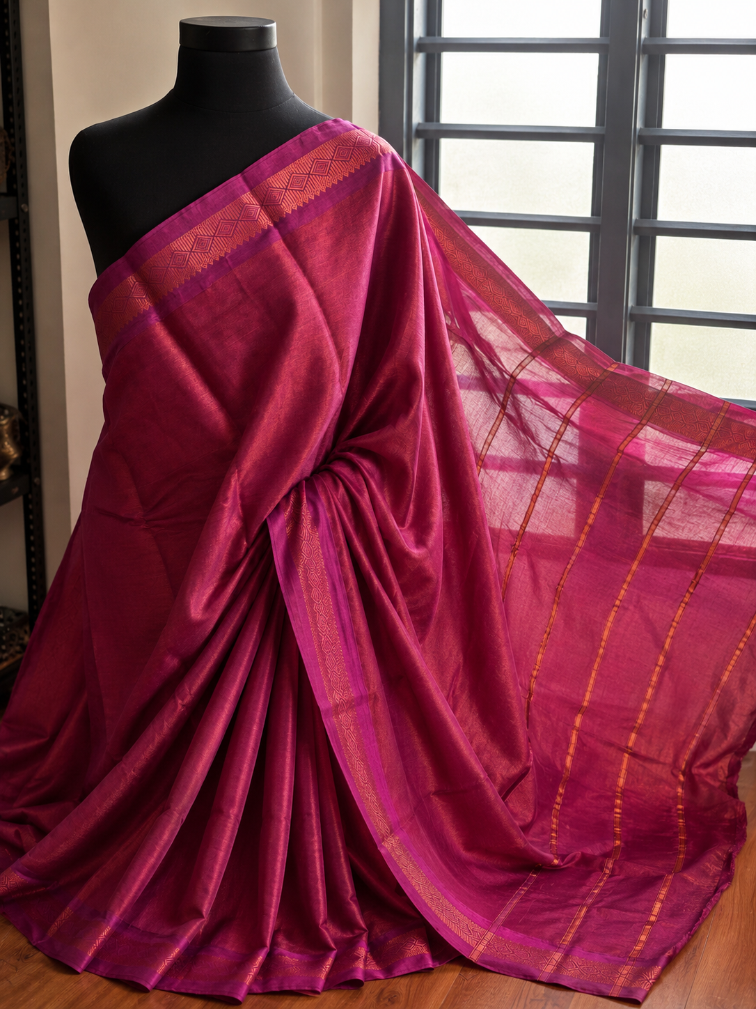Tissue raga Sungudi cotton Sarees with running blouse pink