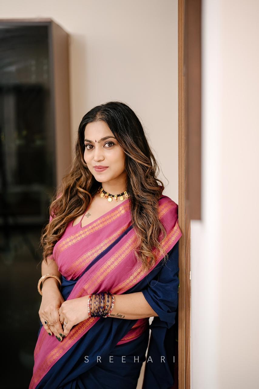 Tarangini vintage Navy blue and majenta Rudraksha border sungudi saree Rajila’s choice