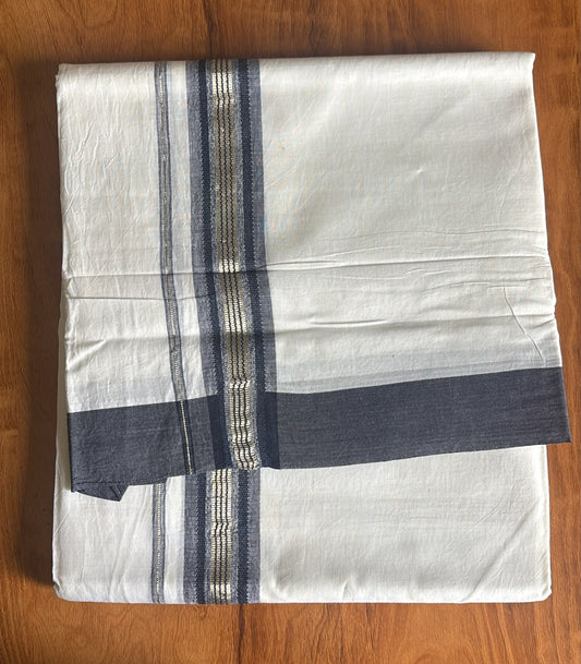 Heritage grey black silver border Gents Double Mundu Dhothi
