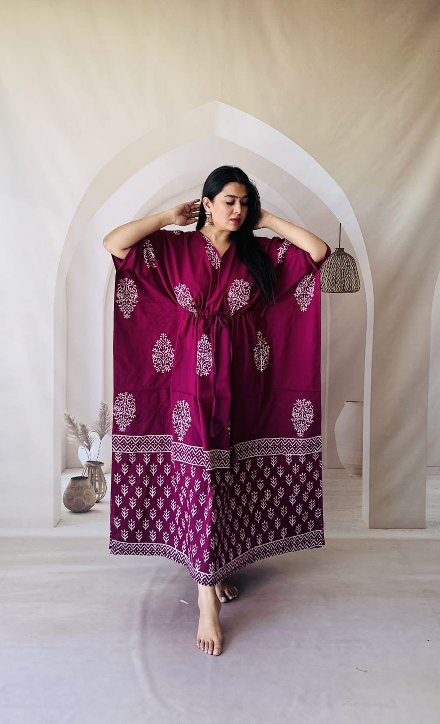Grape Wine Shade Handblock printed pure cotton Kafthan Free size