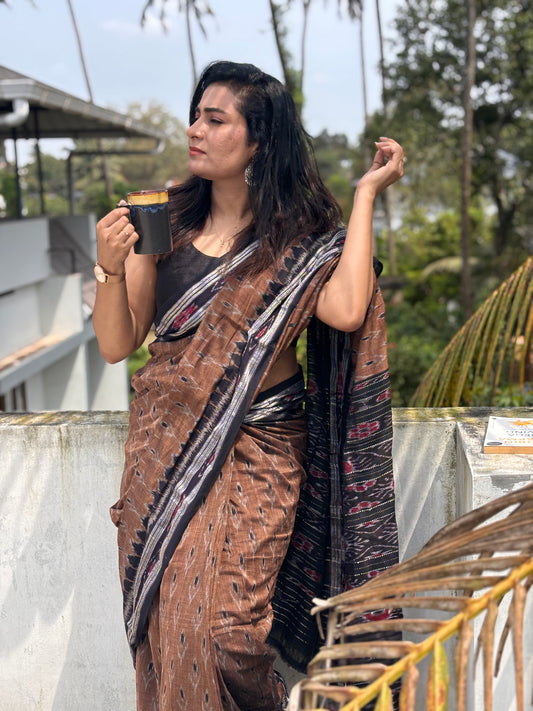 Sambalpuri Odisha Handloom Cotton Sarees Brown