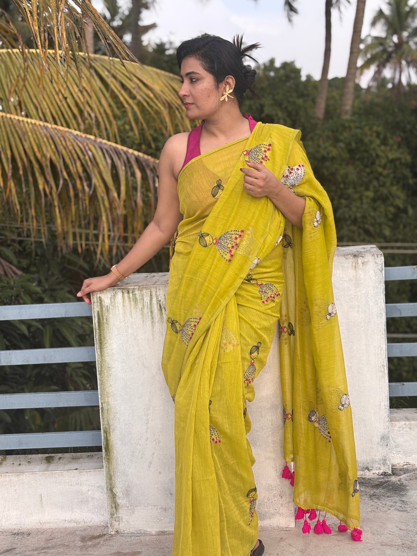 Doll design embroidered soft cotton saree