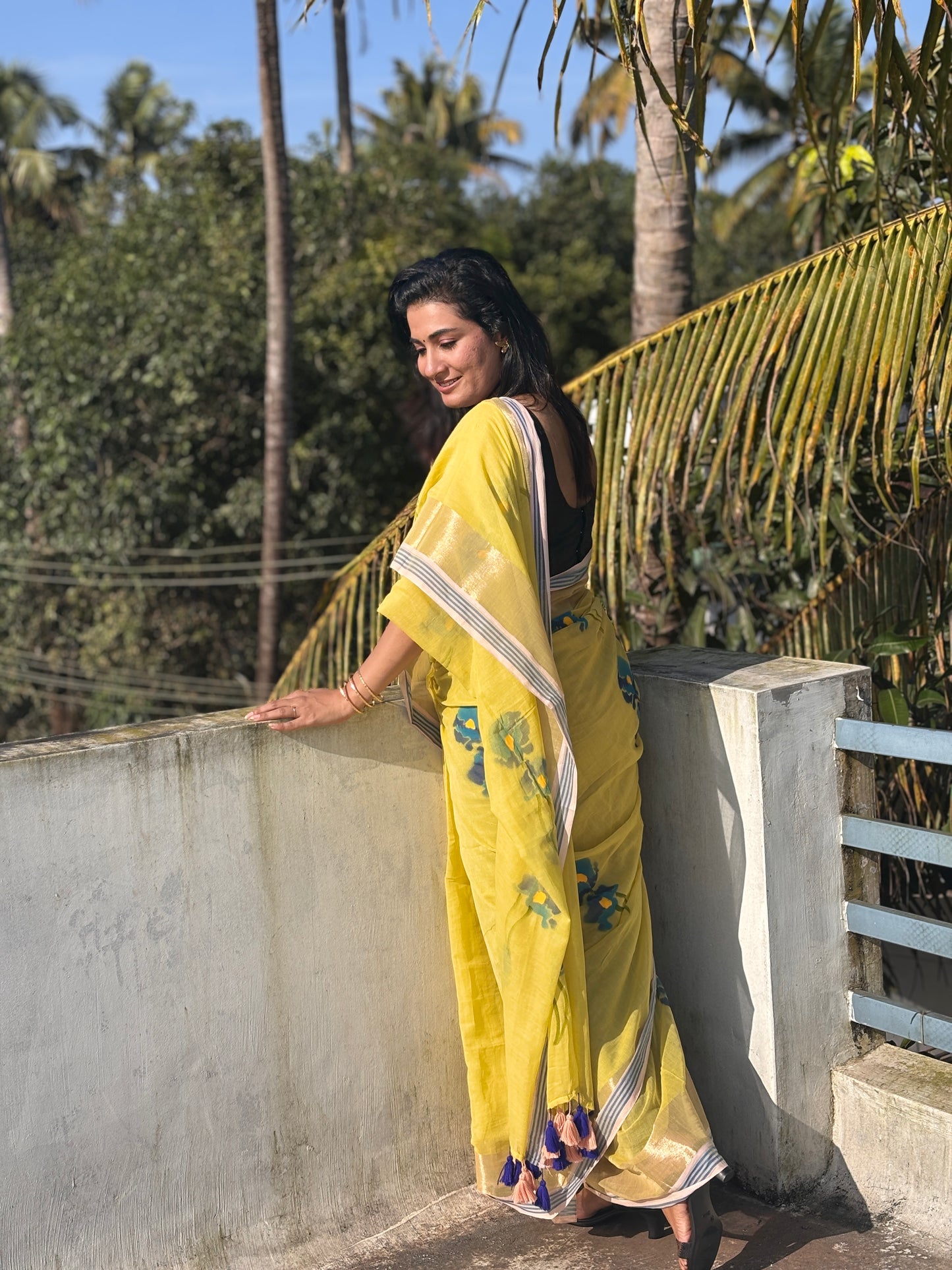 Hand painted handloom Mal cotton Sarees with tassels