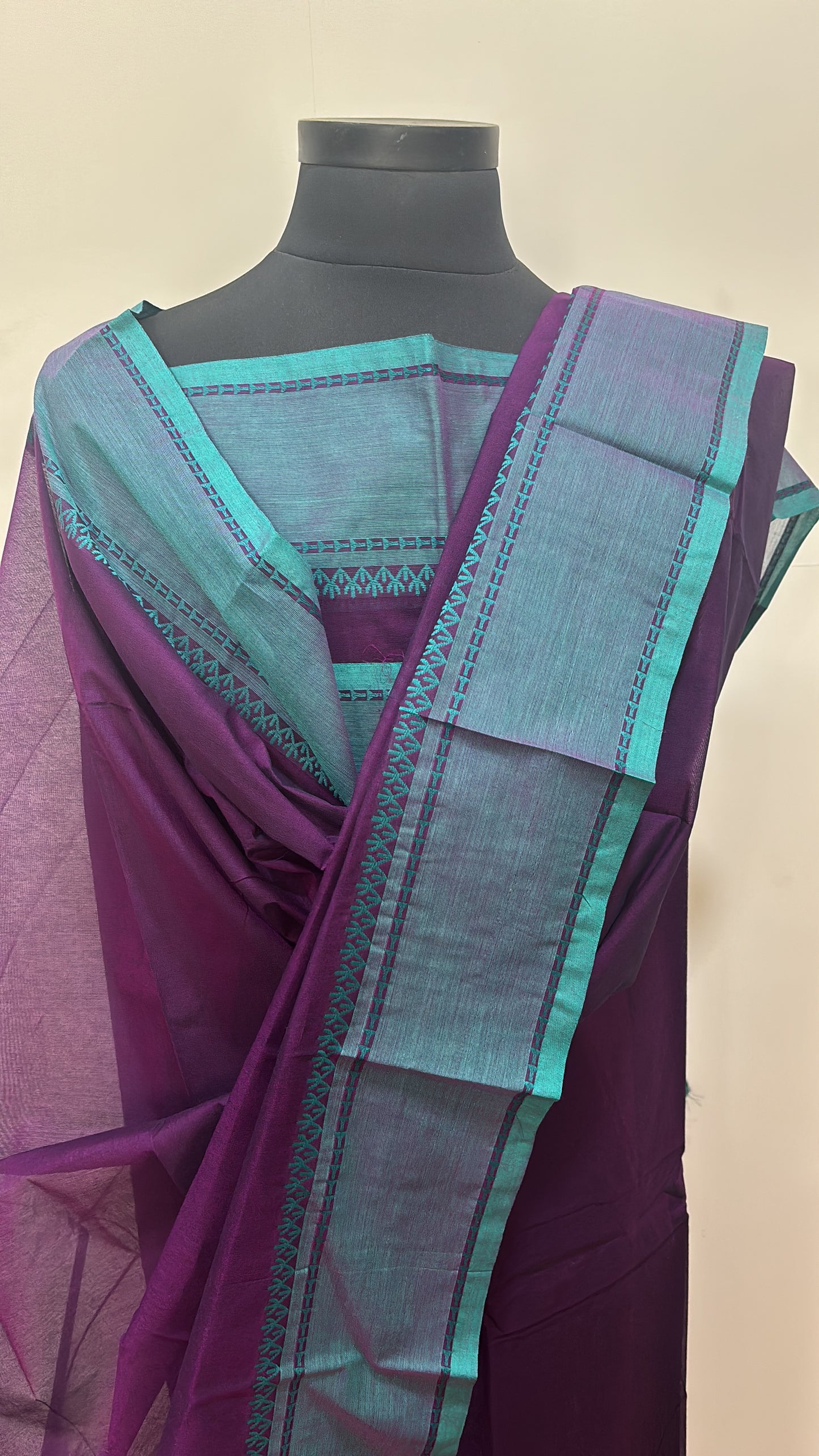 Violet and Rama green Chettinad Unstiched suit set Vintage Collections