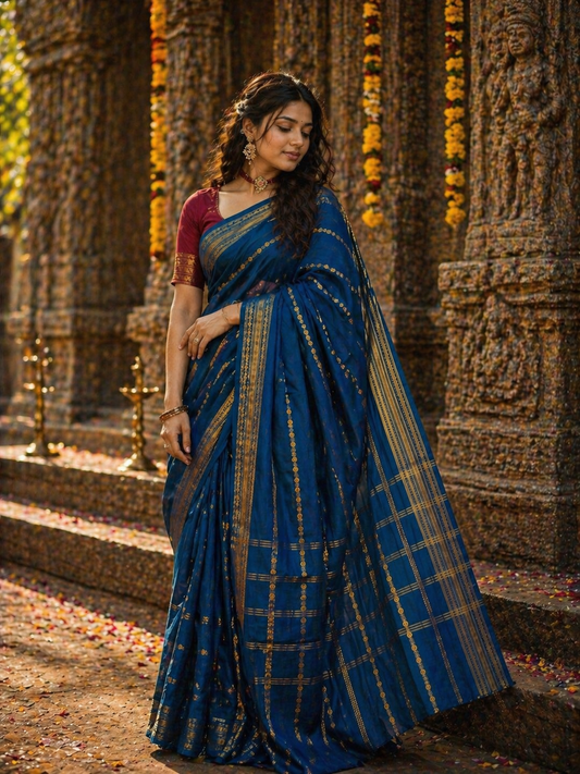Rudraksha Velthari blue n maroon Sungudi handloom cotton Saree