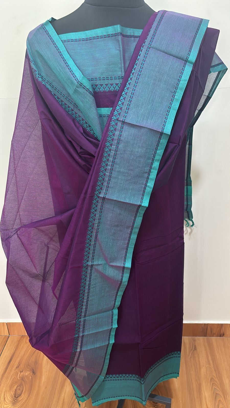 Violet and Rama green Chettinad Unstiched suit set Vintage Collections