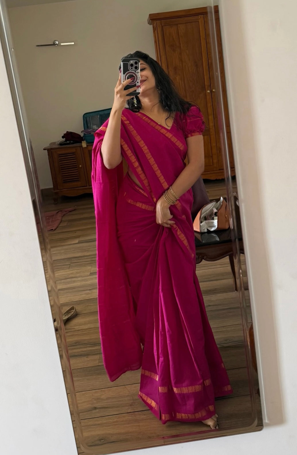 Tarangini Majenta handloom sungudi plain sarees, Sithara’s choice