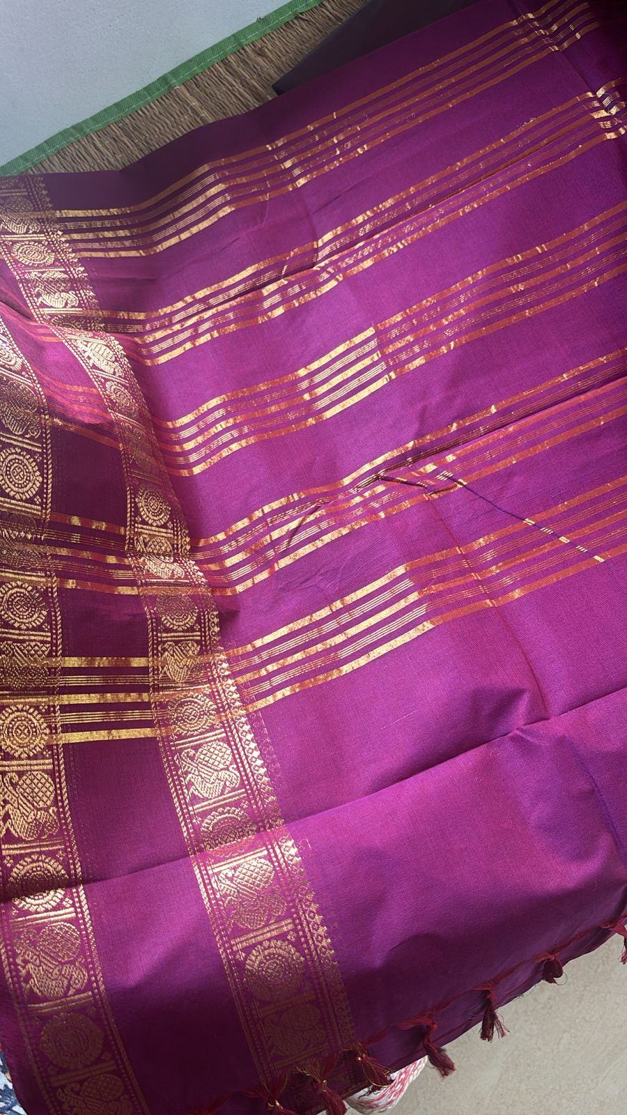 Vintage dual tone Chettinad Retta petta border Vintage Festive Saree