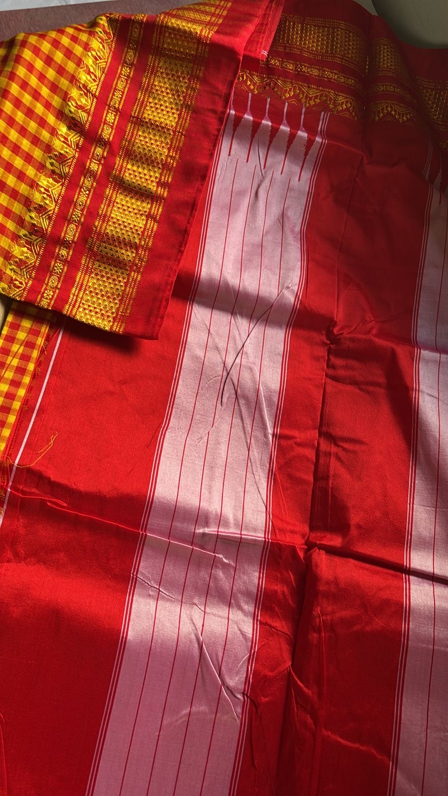 Yashoda mango yellow red check Ilkal saree