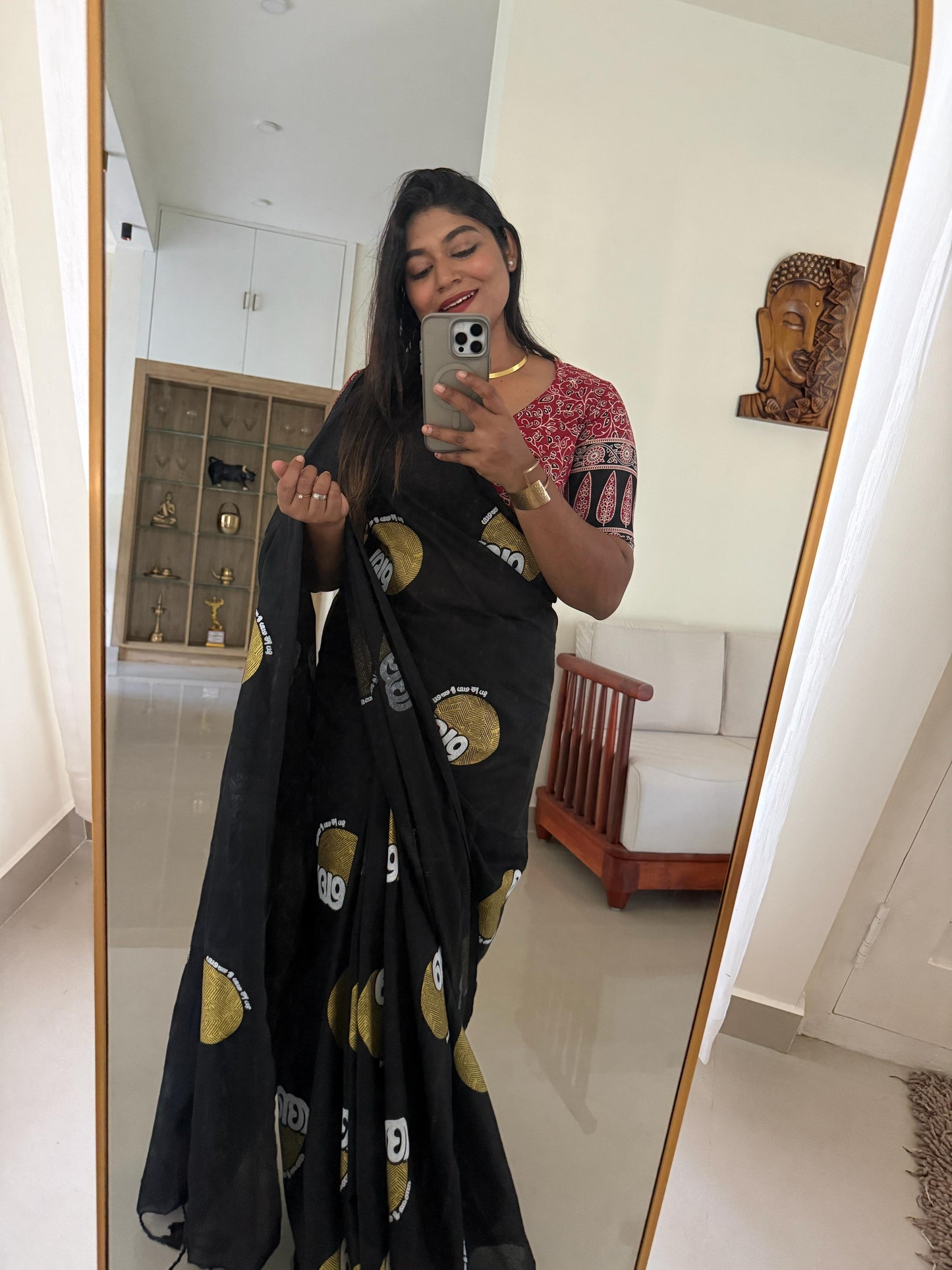 Malayalam font acha amma printed khadi cotton Saree