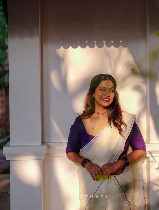 Puliyilakara Single Set Mundu violet, Rajila’s choice