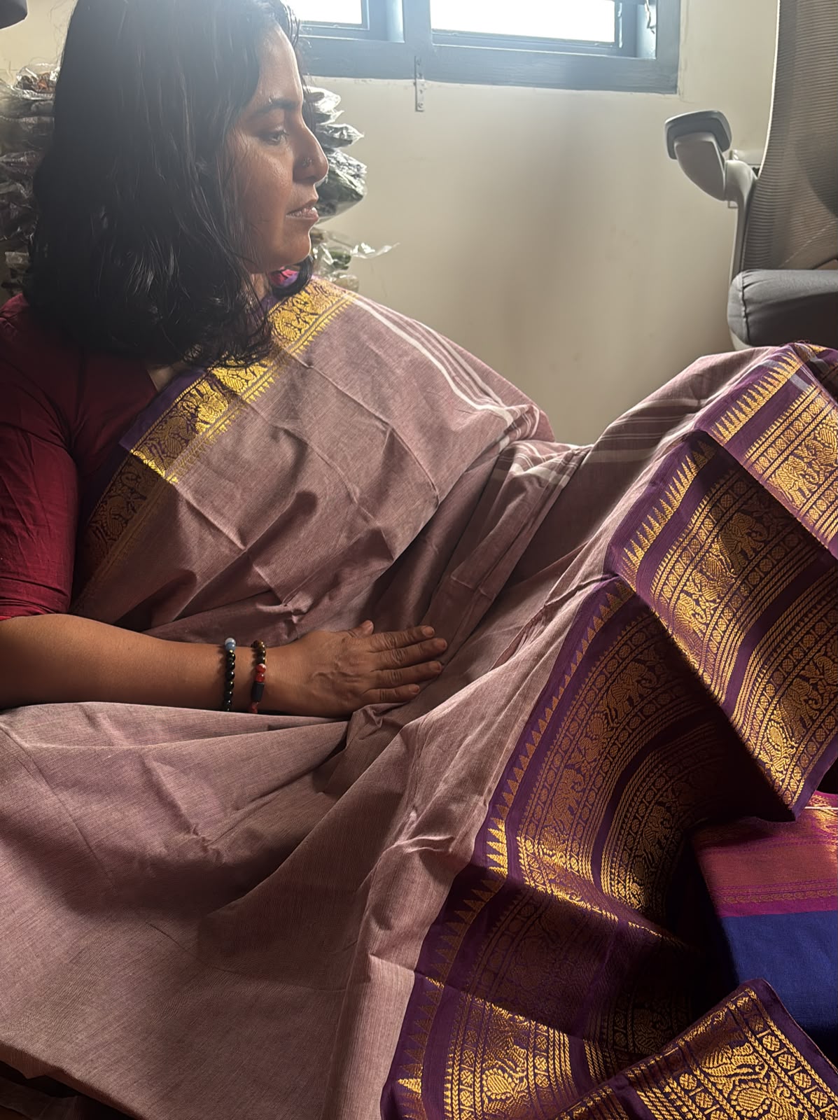 Dual tone violet Kanchi cotton Saree SGS41