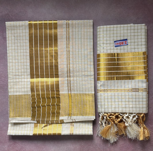 Sarvani Golden Tissue zari checks Single Set mundu