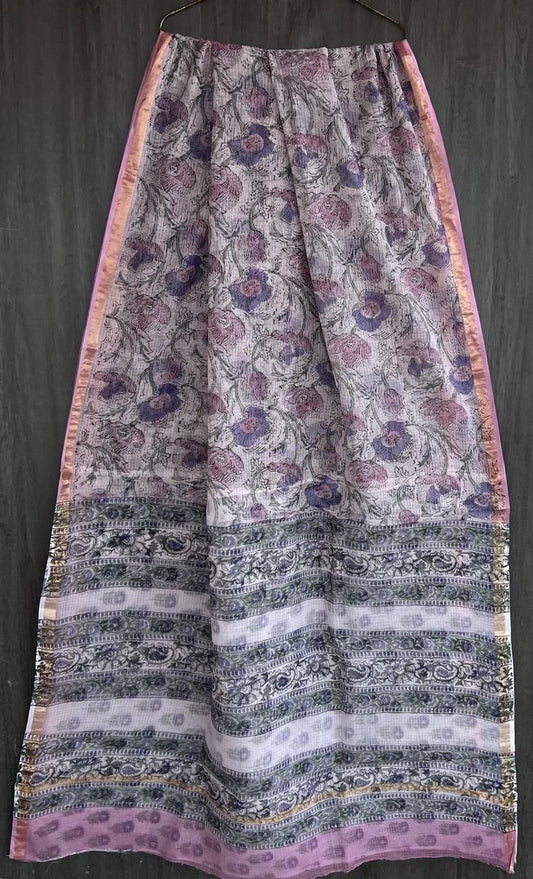 Kota doria Saree floral pink
