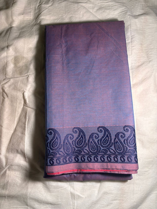 Sangita pastel violet mango border Chettinad cotton saree