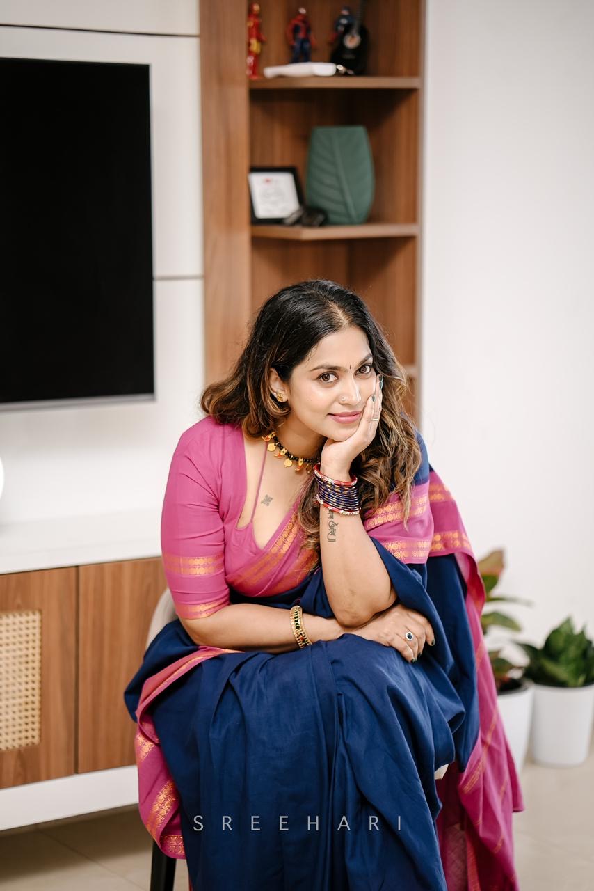 Tarangini vintage Navy blue and majenta Rudraksha border sungudi saree Rajila’s choice