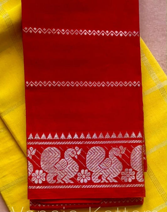 Handloom Sungudi cotton silver Velthari blouse fabric red BLS18
