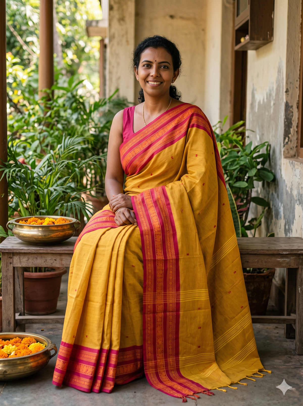 Vintage mustard pink combo kanchi cotton Sarees with buttas SGS47