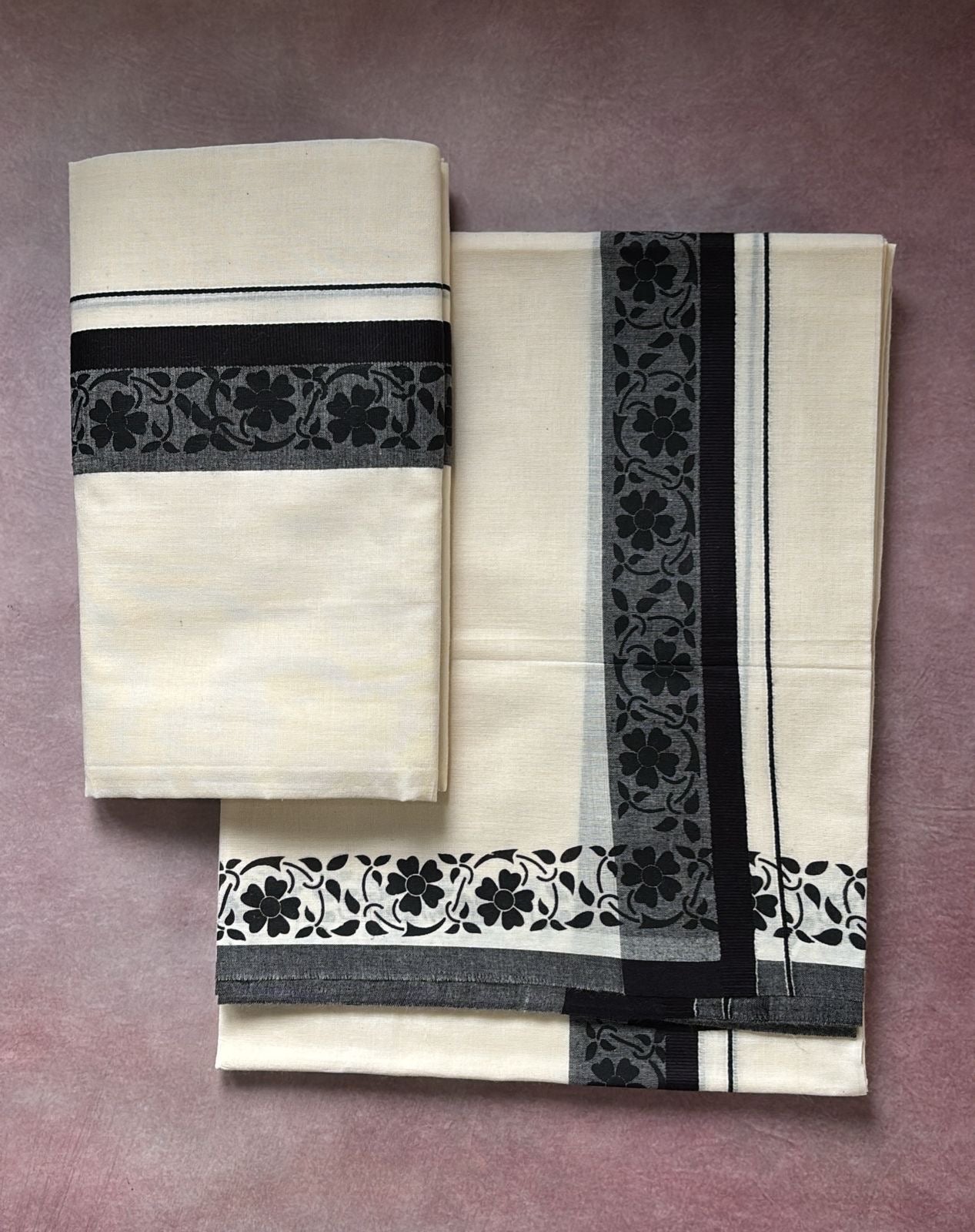 Designer Mulloth Pure cotton Set Mundu black
