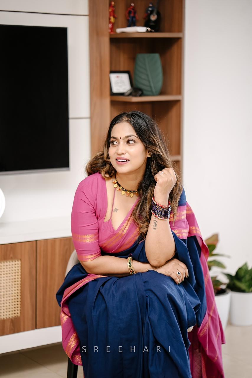 Tarangini vintage Navy blue and majenta Rudraksha border sungudi saree Rajila’s choice