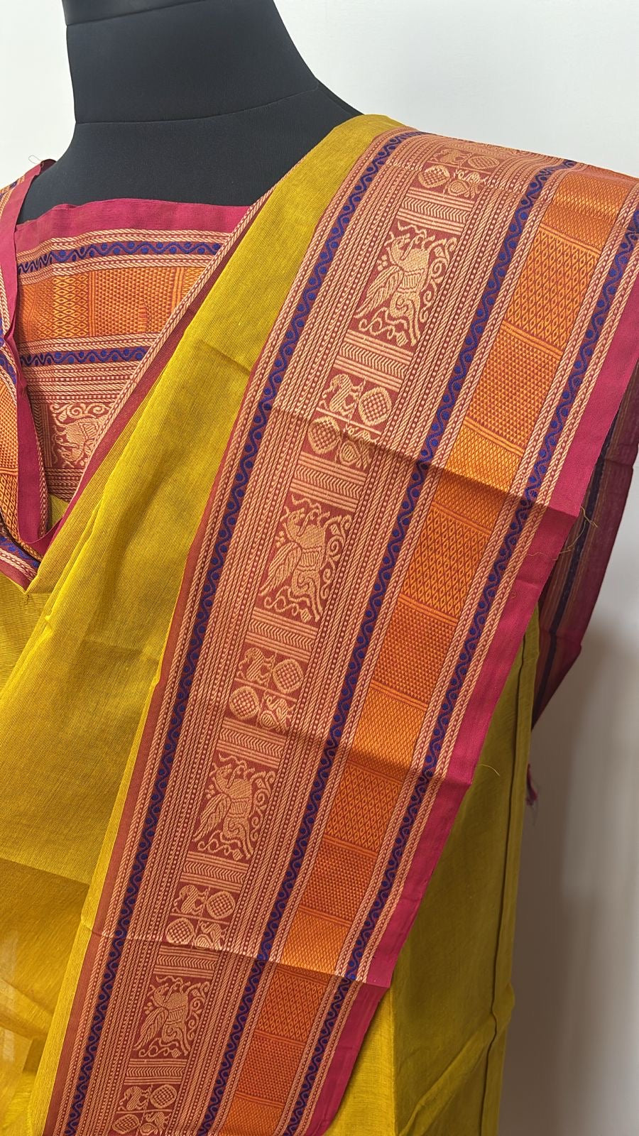Vintage mustard yellow Chettinad Suit Set Unstiched