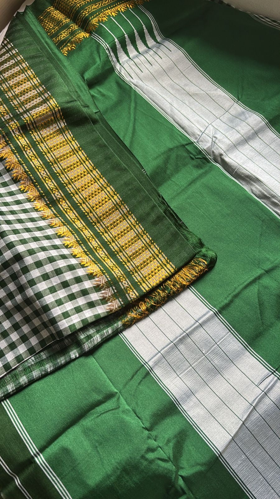 Yashoda bottle green check Ilkal saree