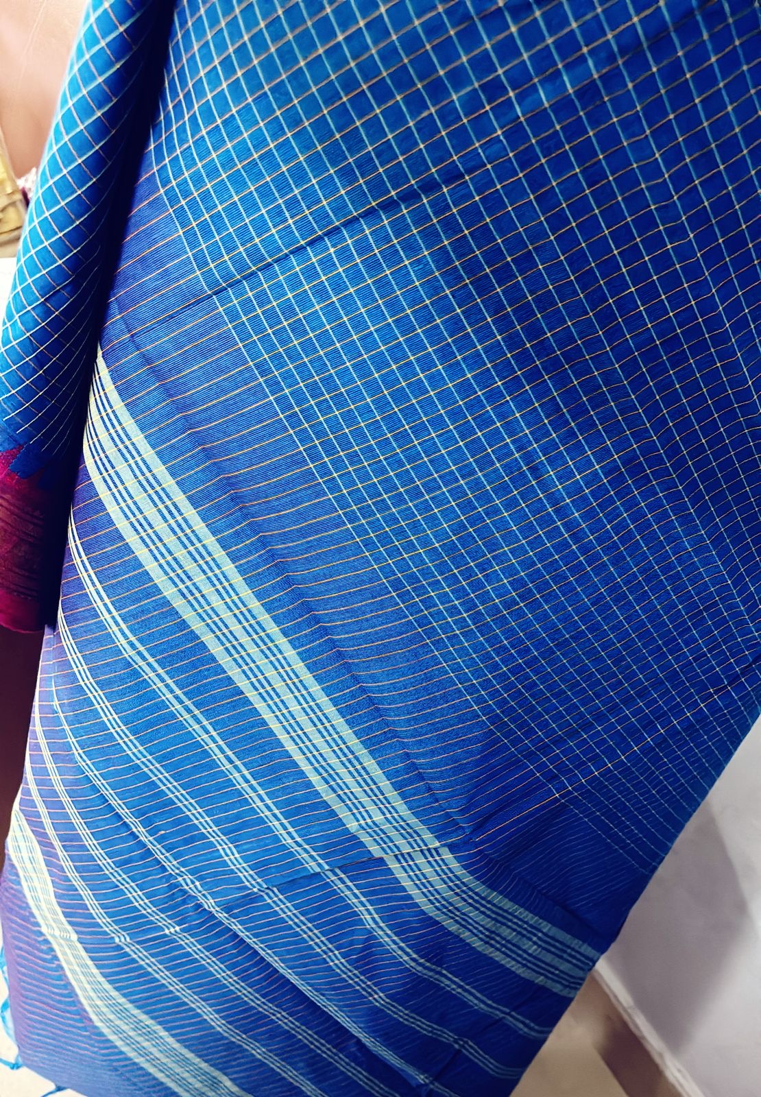 Sangita Vintage Korvai check pure cotton sarees blue