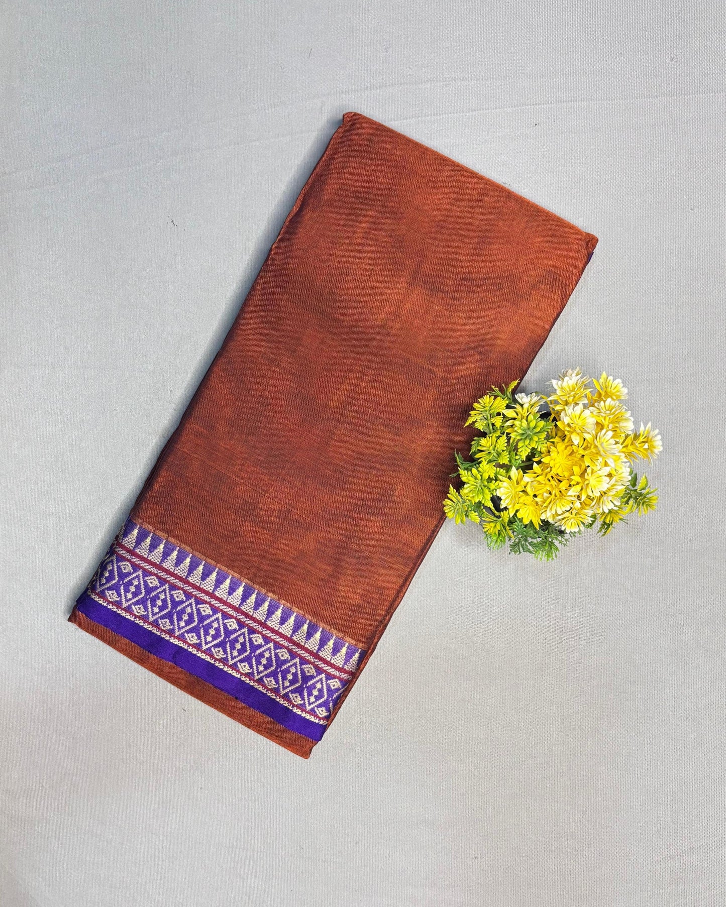 Rust orange Narayanpeth mercerised cotton contrast border Saree