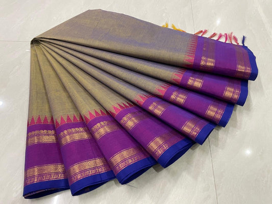Sangita (संगीता) Vintage Chettinad Kanchi Cotton sarees with temple border dual tone