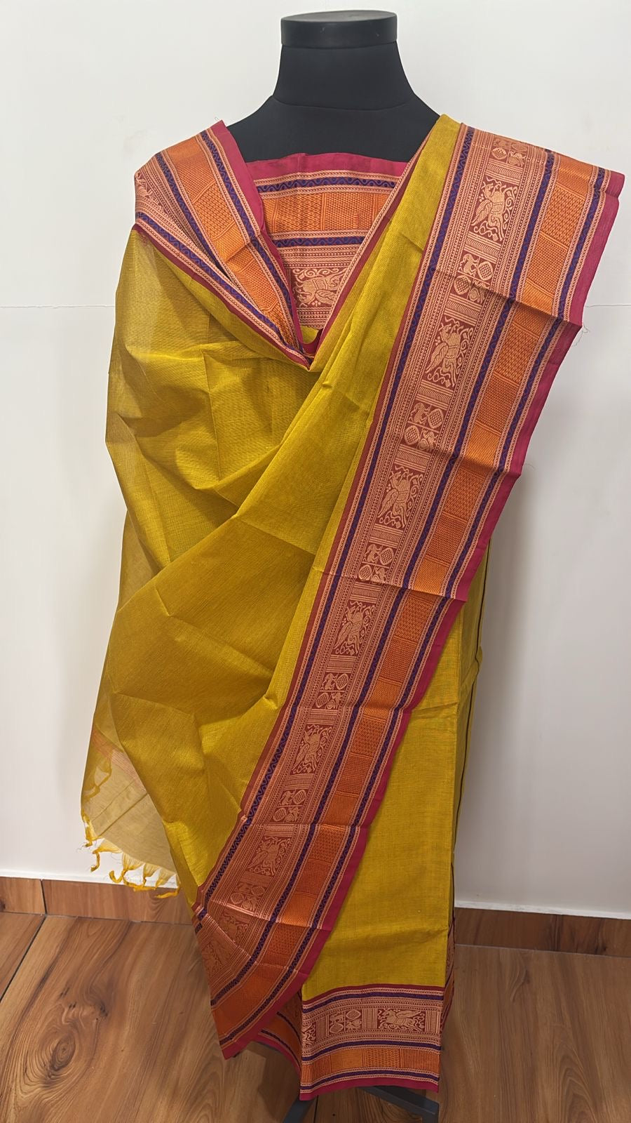 Vintage mustard yellow Chettinad Suit Set Unstiched