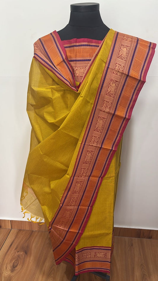 Vintage mustard yellow Chettinad Suit Set Unstiched