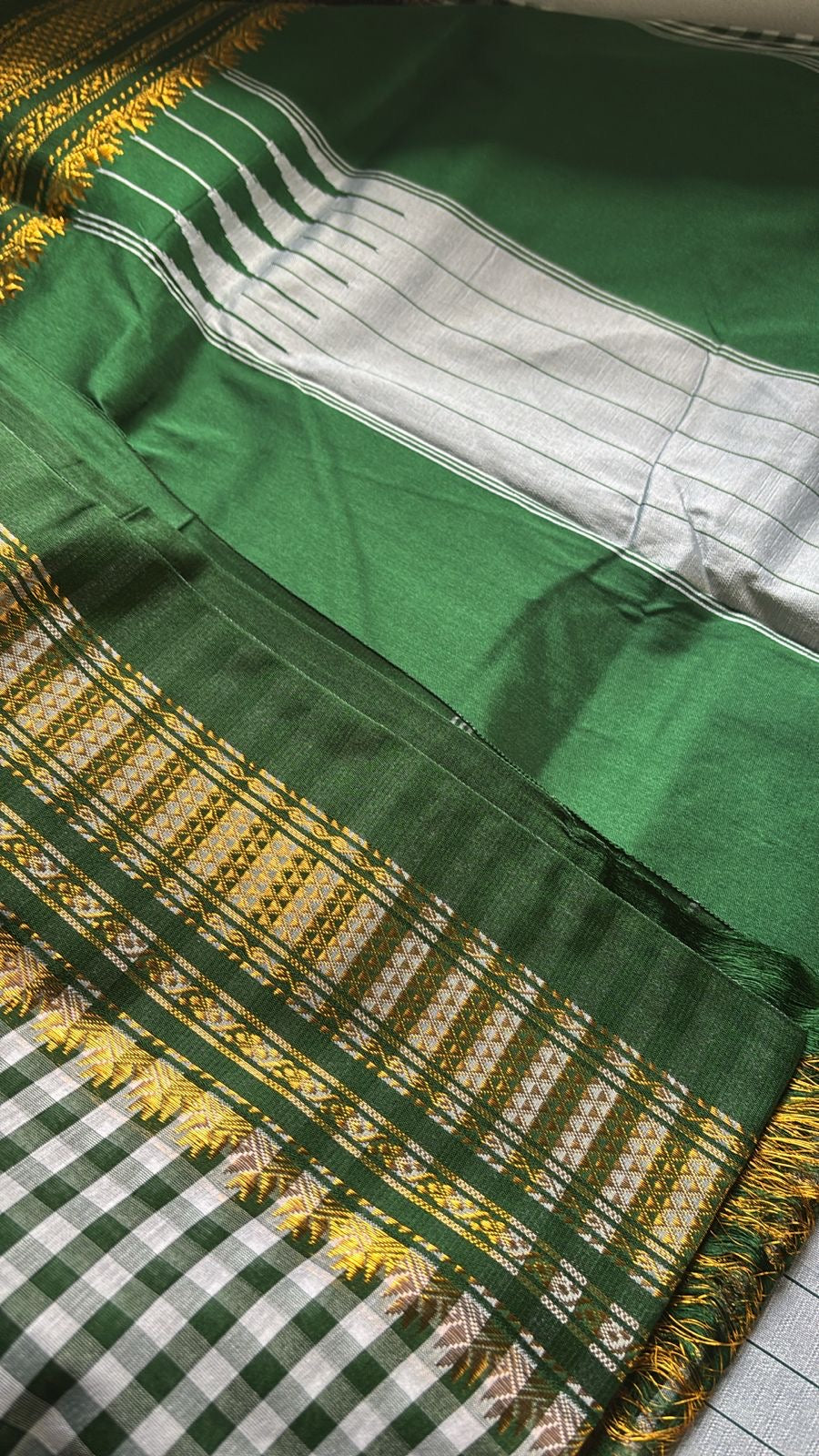 Yashoda bottle green check Ilkal saree
