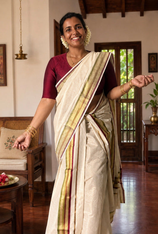 Handloom finish light weight Set Mundu