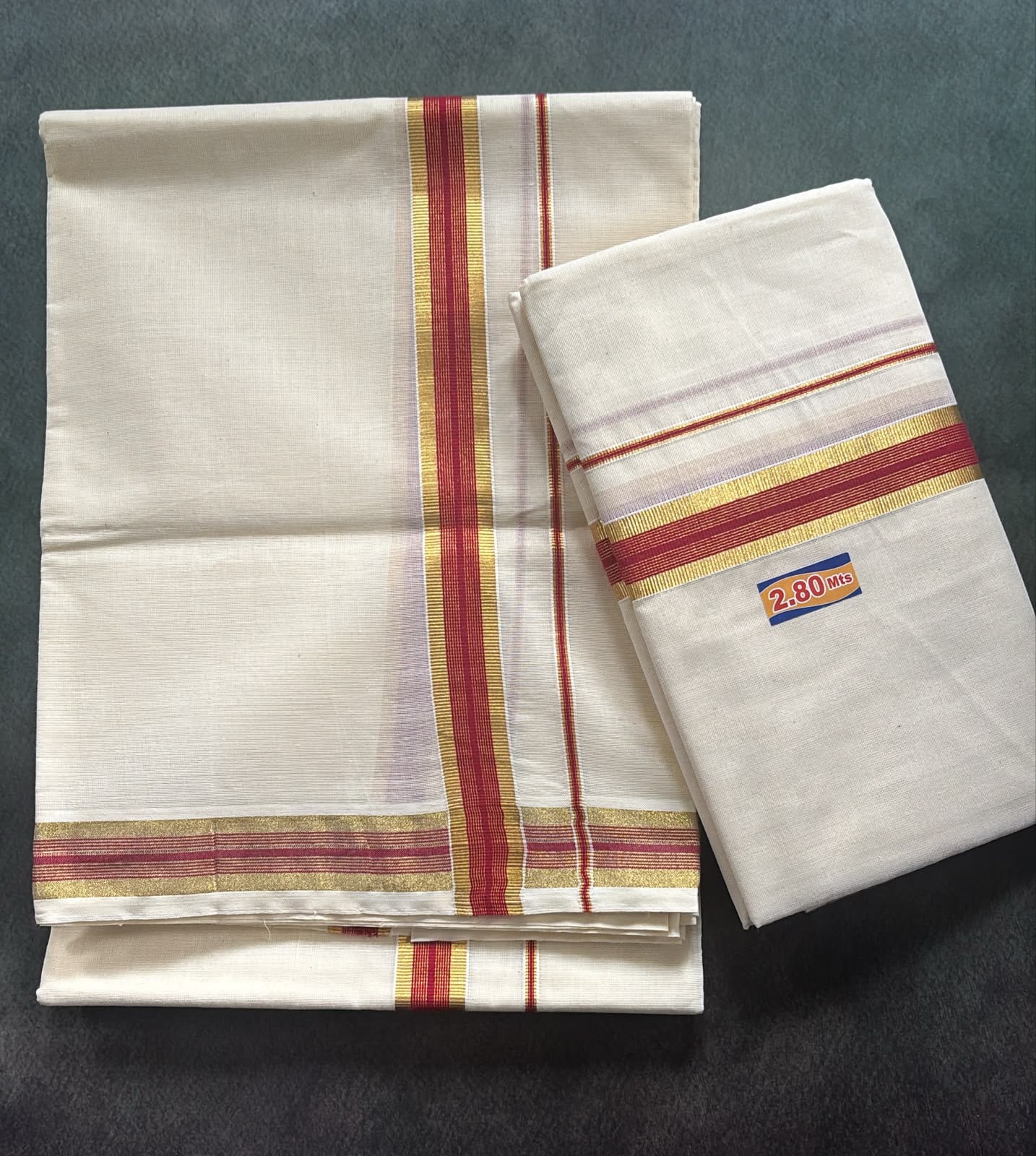 Brick red premium cotton set Mundu