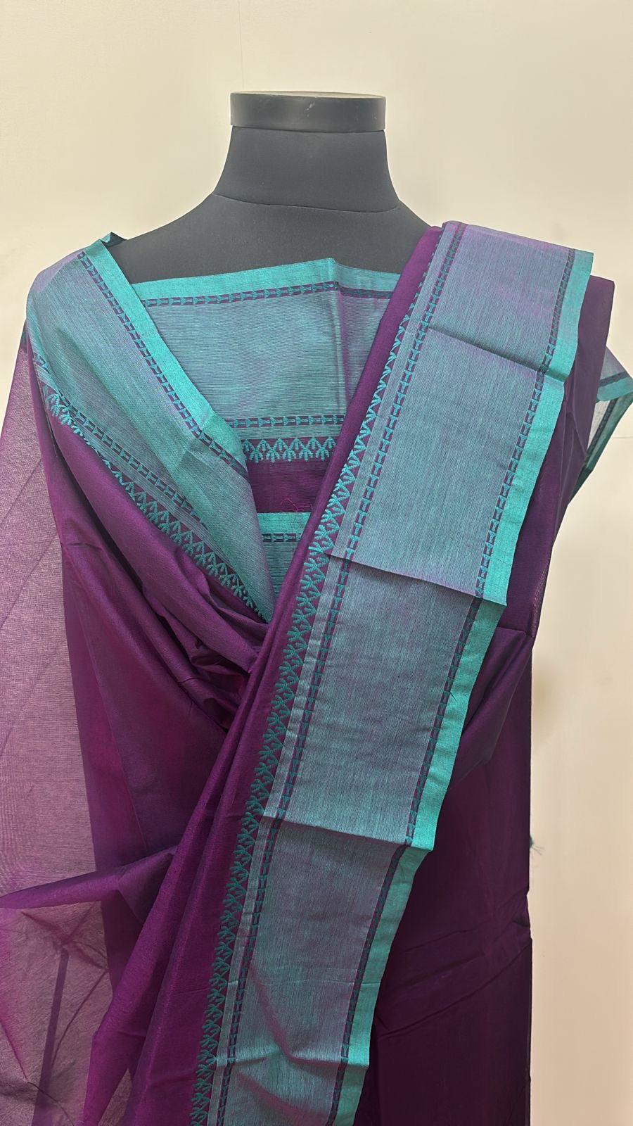 Violet and Rama green Chettinad Unstiched suit set Vintage Collections