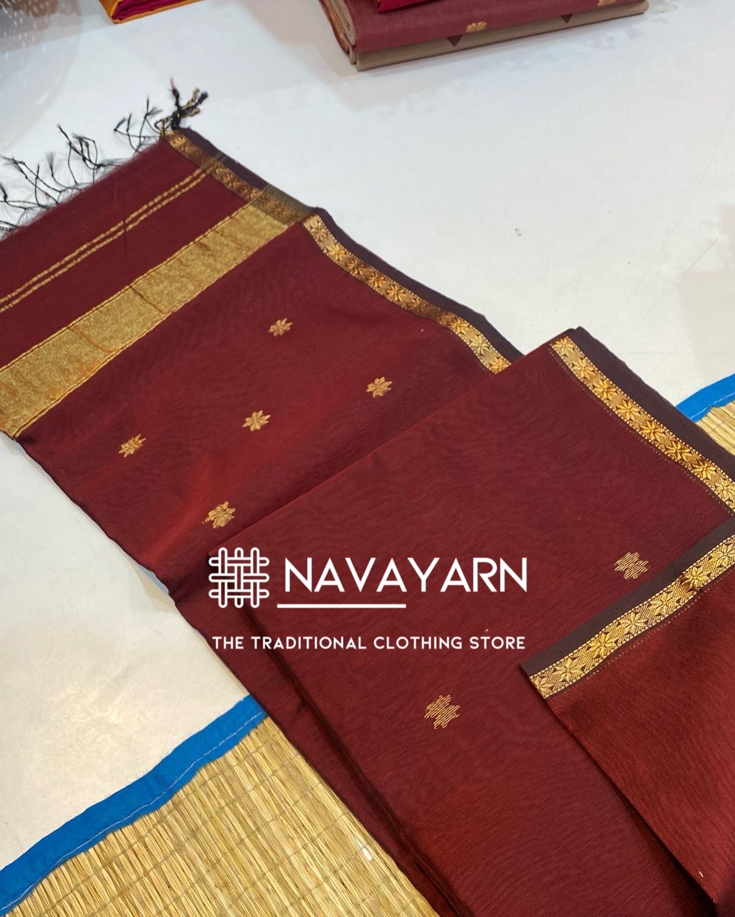 Kalyanika (कल्याणिका) Handloom Maheshwari Silk Cotton Sarees, Brown  KM08