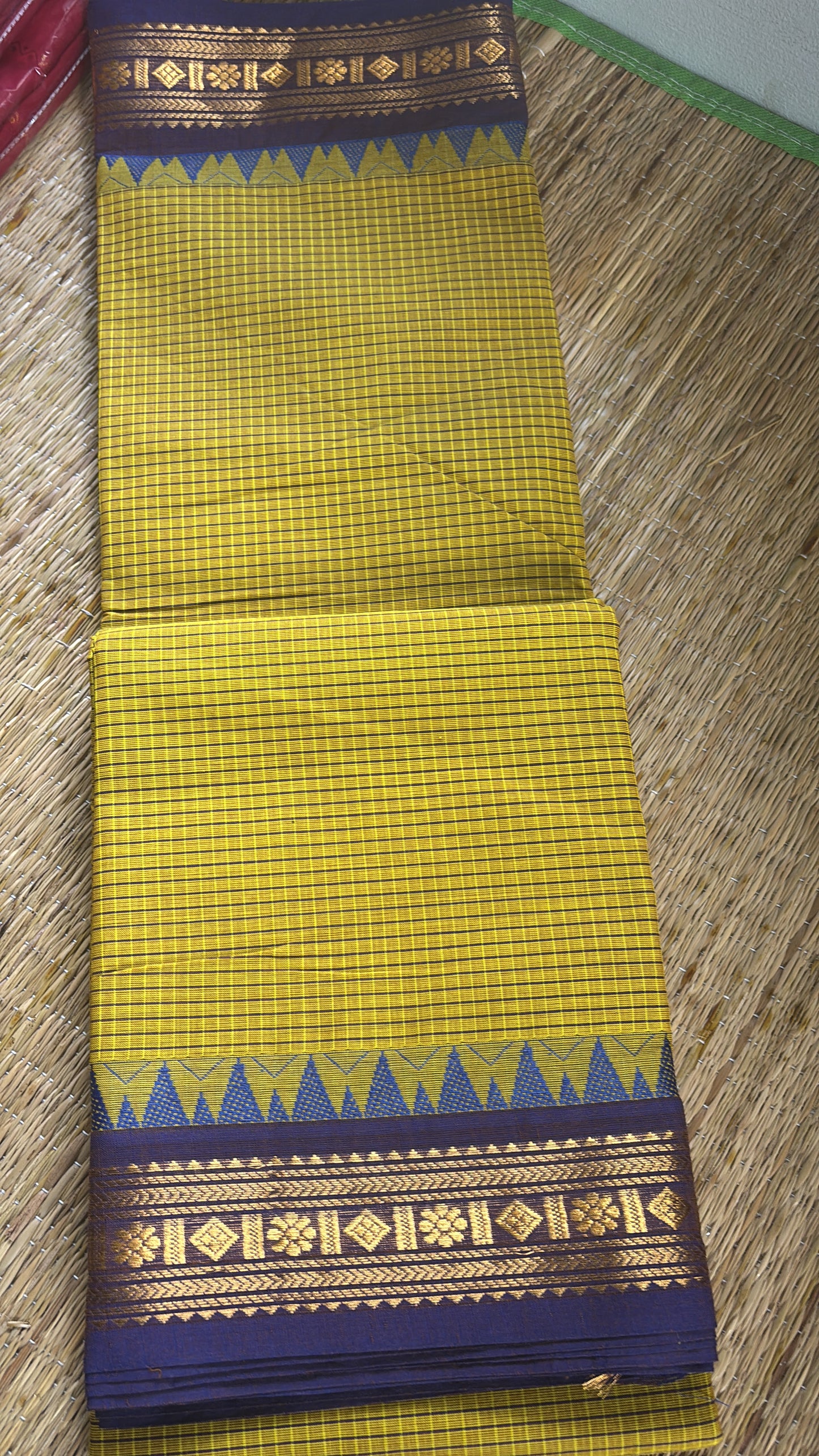 Sangita korvai Vintage Cotton Saree with contrast temple border