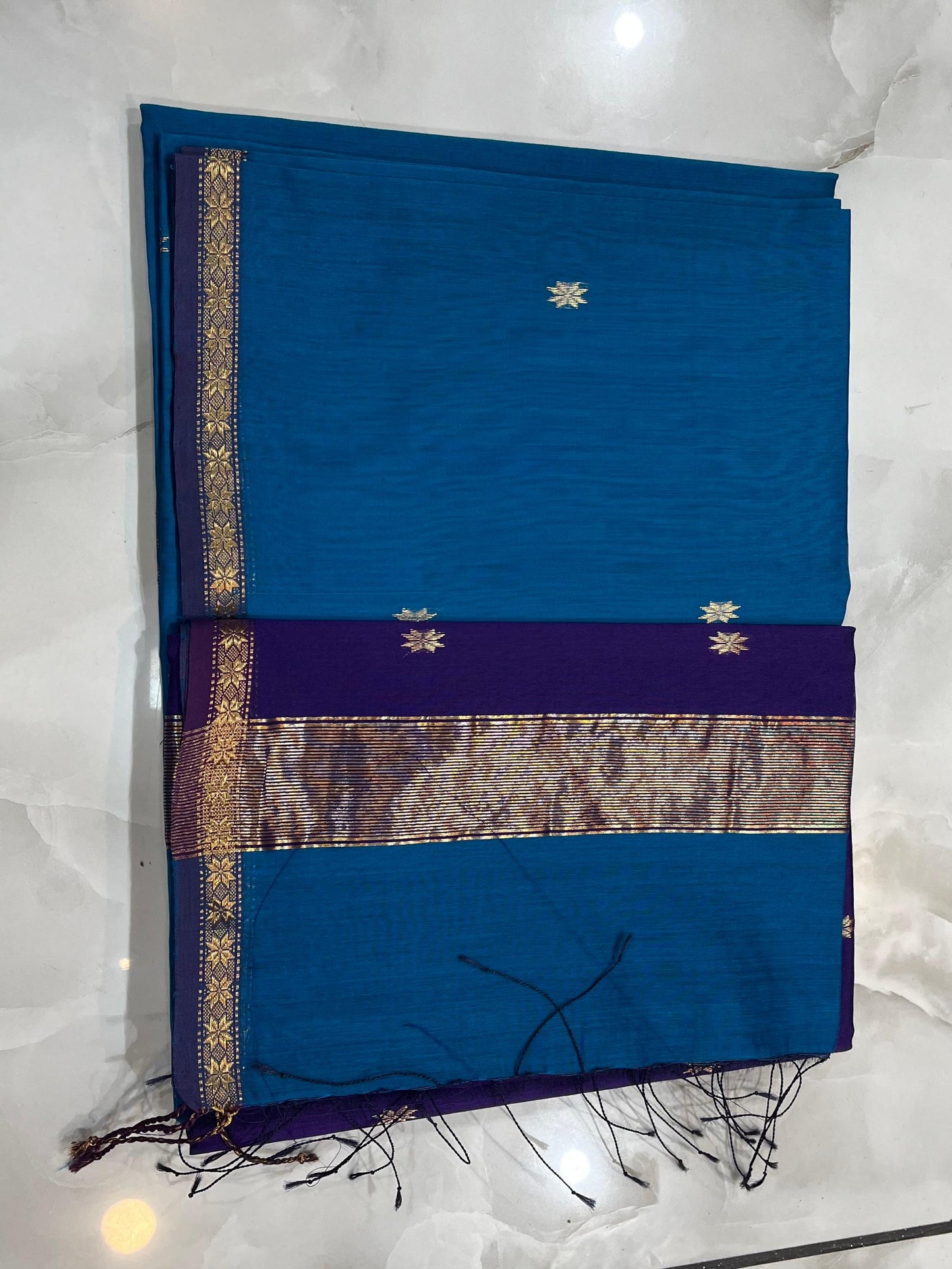 Kalyanika" (कल्याणिका) Handloom Maheshwari Silk Cotton Sarees,Dual tone Blue and purple KM15