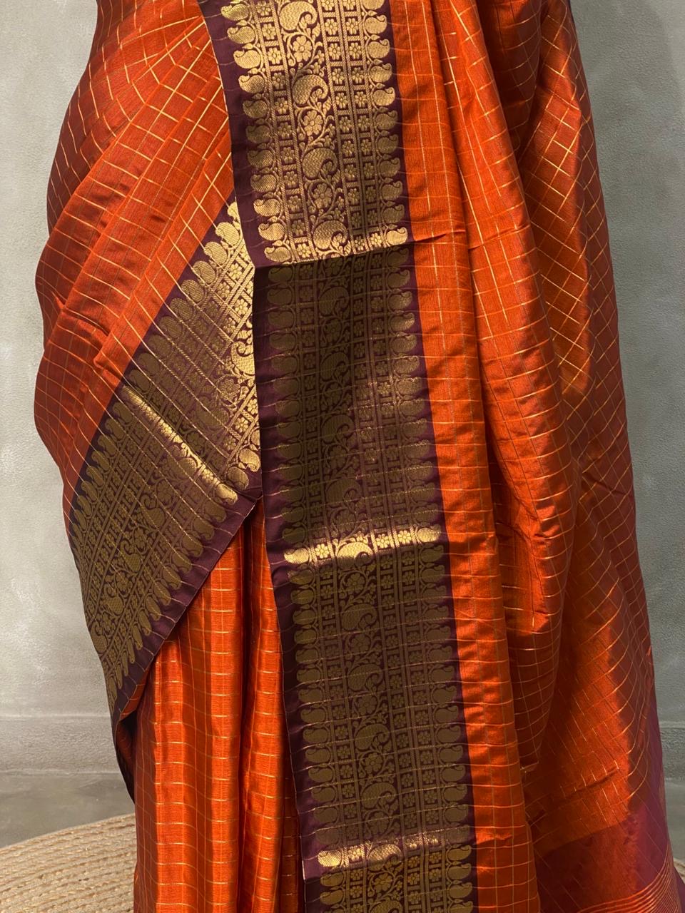 Rust orange Fancy Banarasi Silk Saree