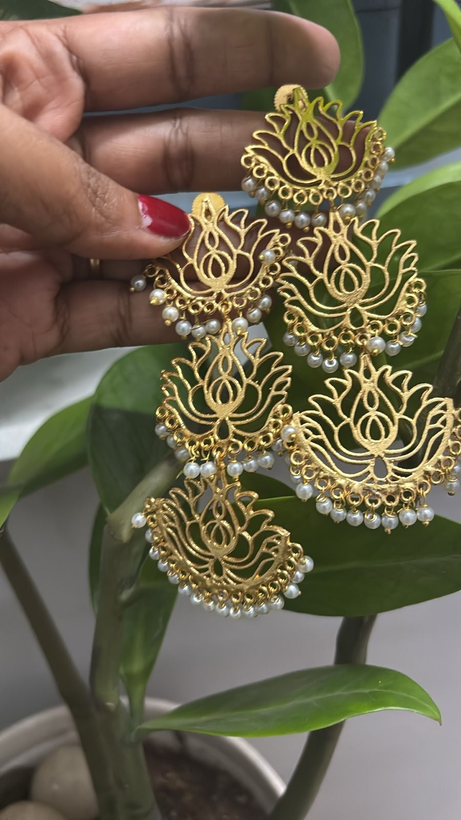 Anti tarnish Ethnic earrings lotus pattern