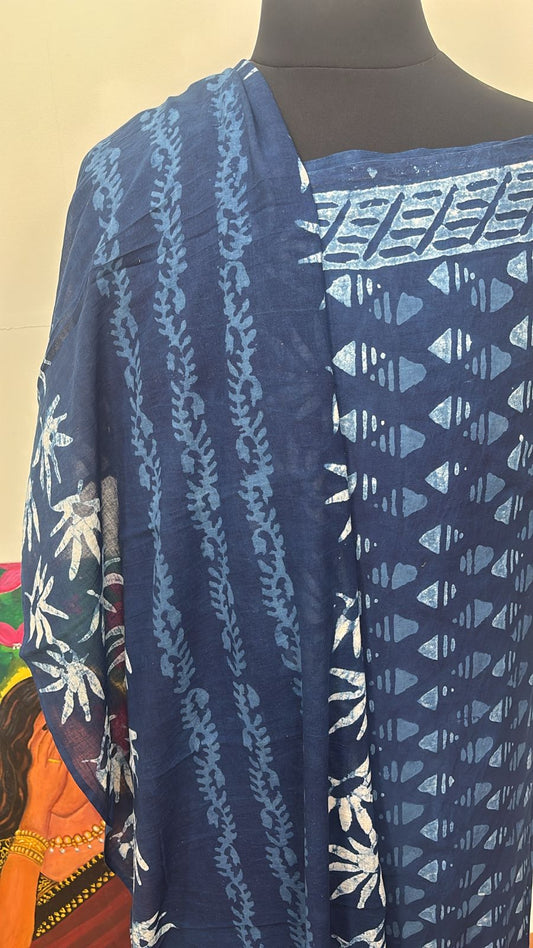 Indigo Hand block printed Suit Set Unstitched