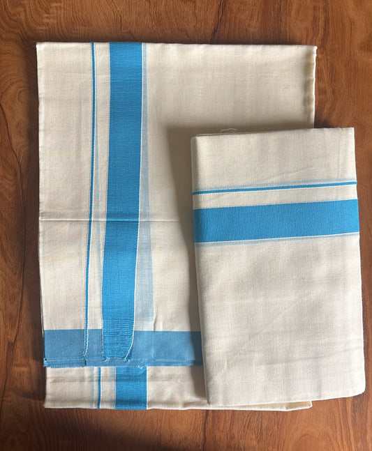 Simple Cotton kattikara blue set Mundu