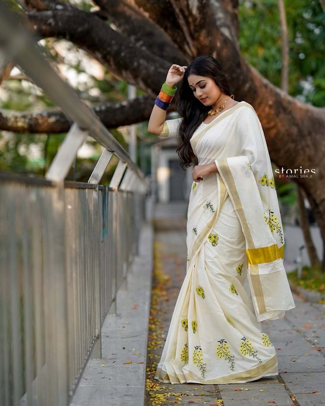 Kanikonna embroidered Kerala Vishu Saree