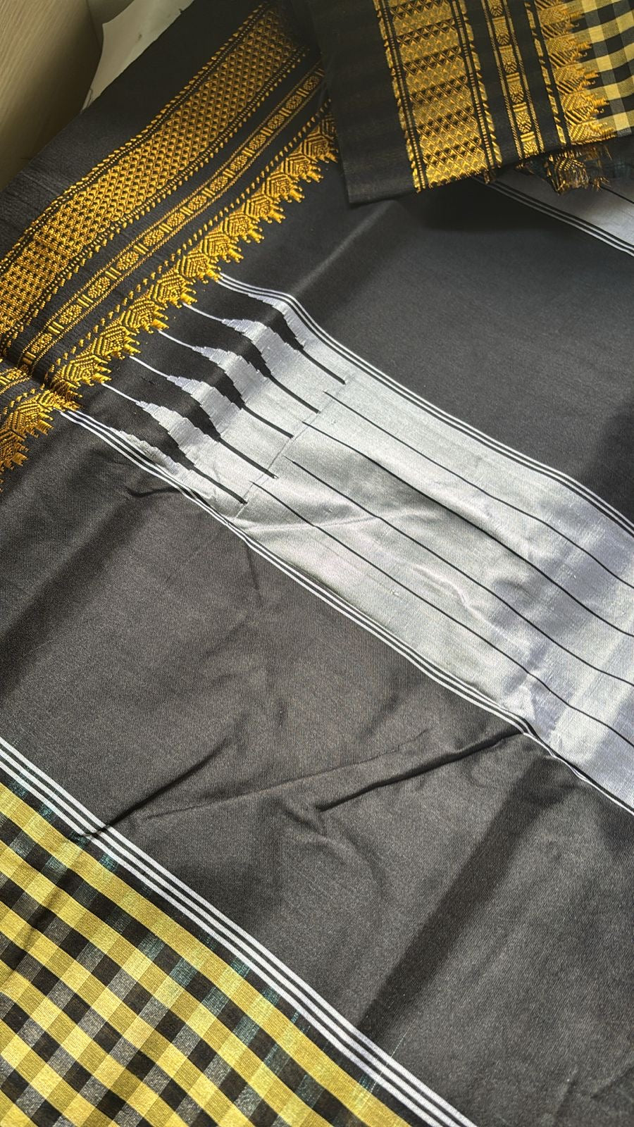 Yashoda black and beige check Ilkal silk sarees